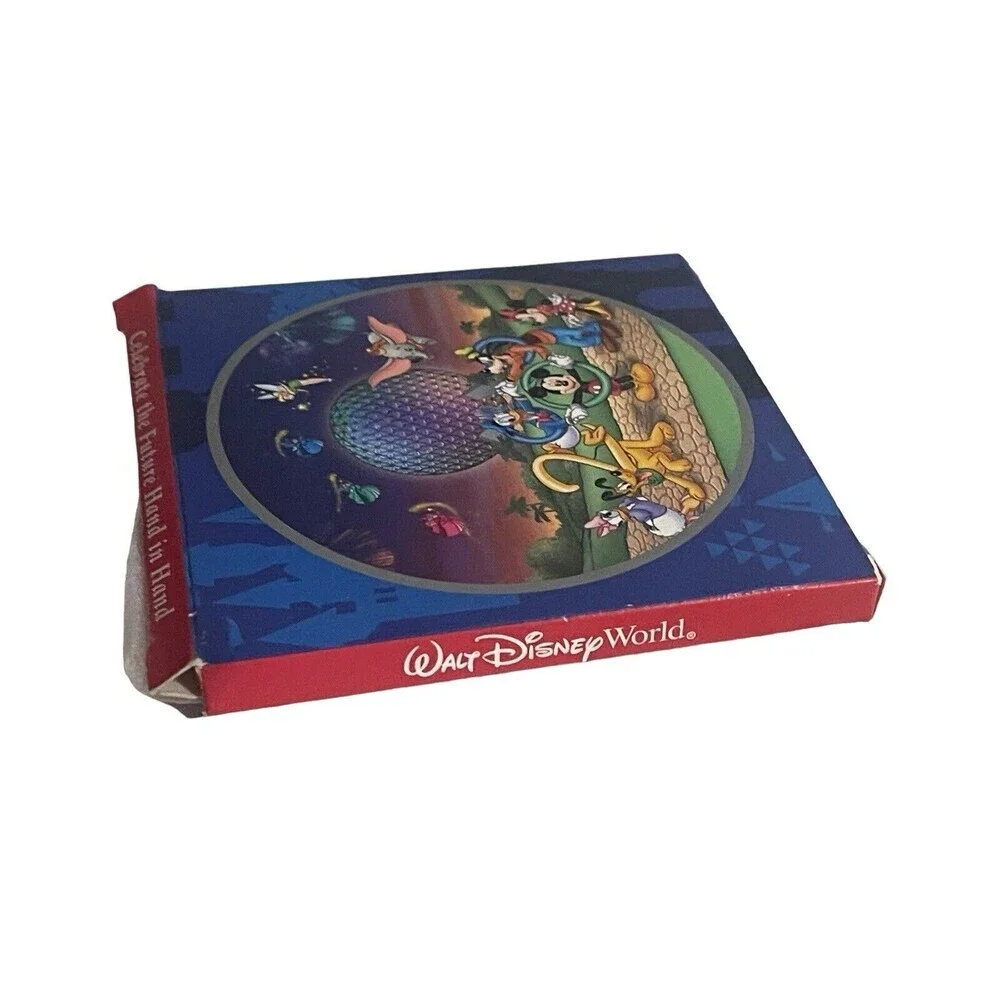 Vintage WALT DISNEY WORLD 2000 Celebrate the Future Hand In Hand Disc Ornament